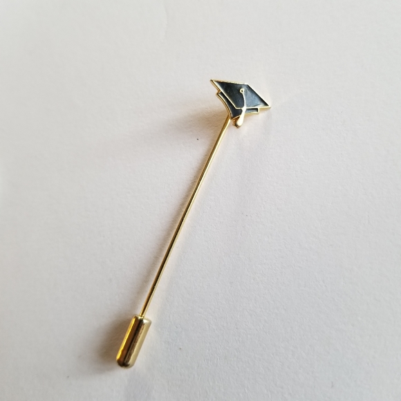 Jewelry Graduation Cap Stickpin Stick Pin Lapel Gold Tone Black Hat